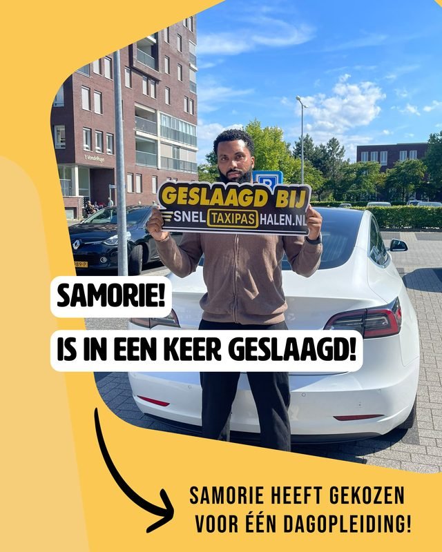 Samorie in één keer geslaagd met de dagopleiding van Sneltaxipashalen.nl