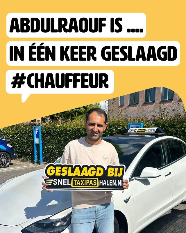 Abdulraouf in één keer geslaagd voor zijn taxipas bij Sneltaxipashalen.nl
